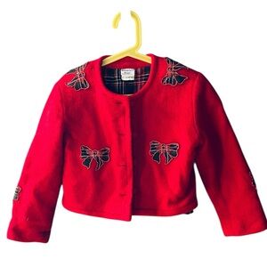 Vintage Red Kids Blazer with Bow Accents